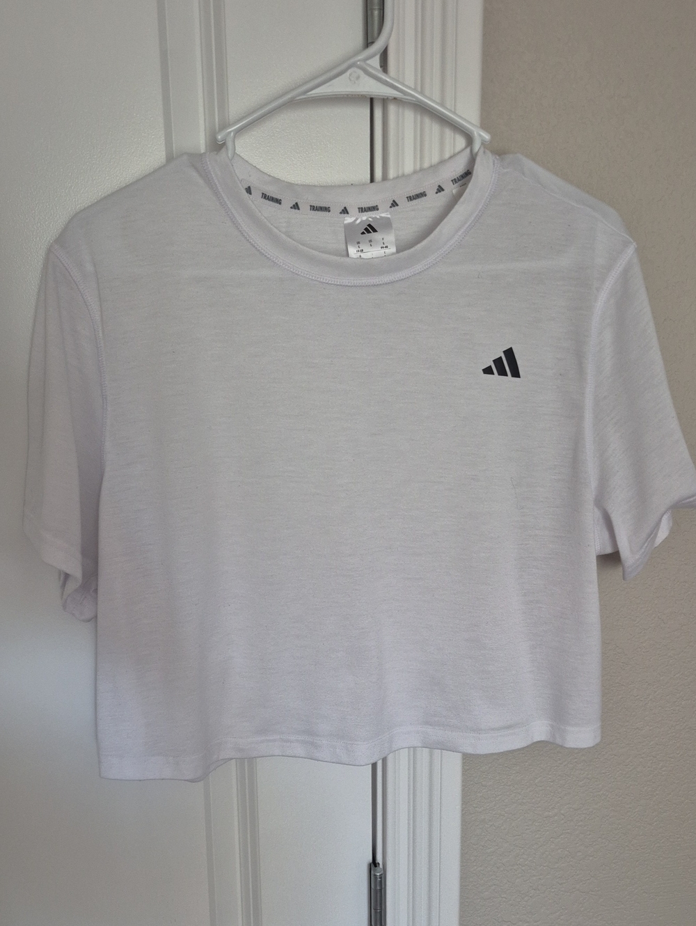 adidas White Cropped Training Tee with Logo